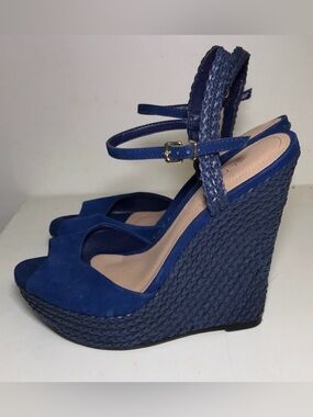 Blue Women's Wedge Sandals with Ankle Strap